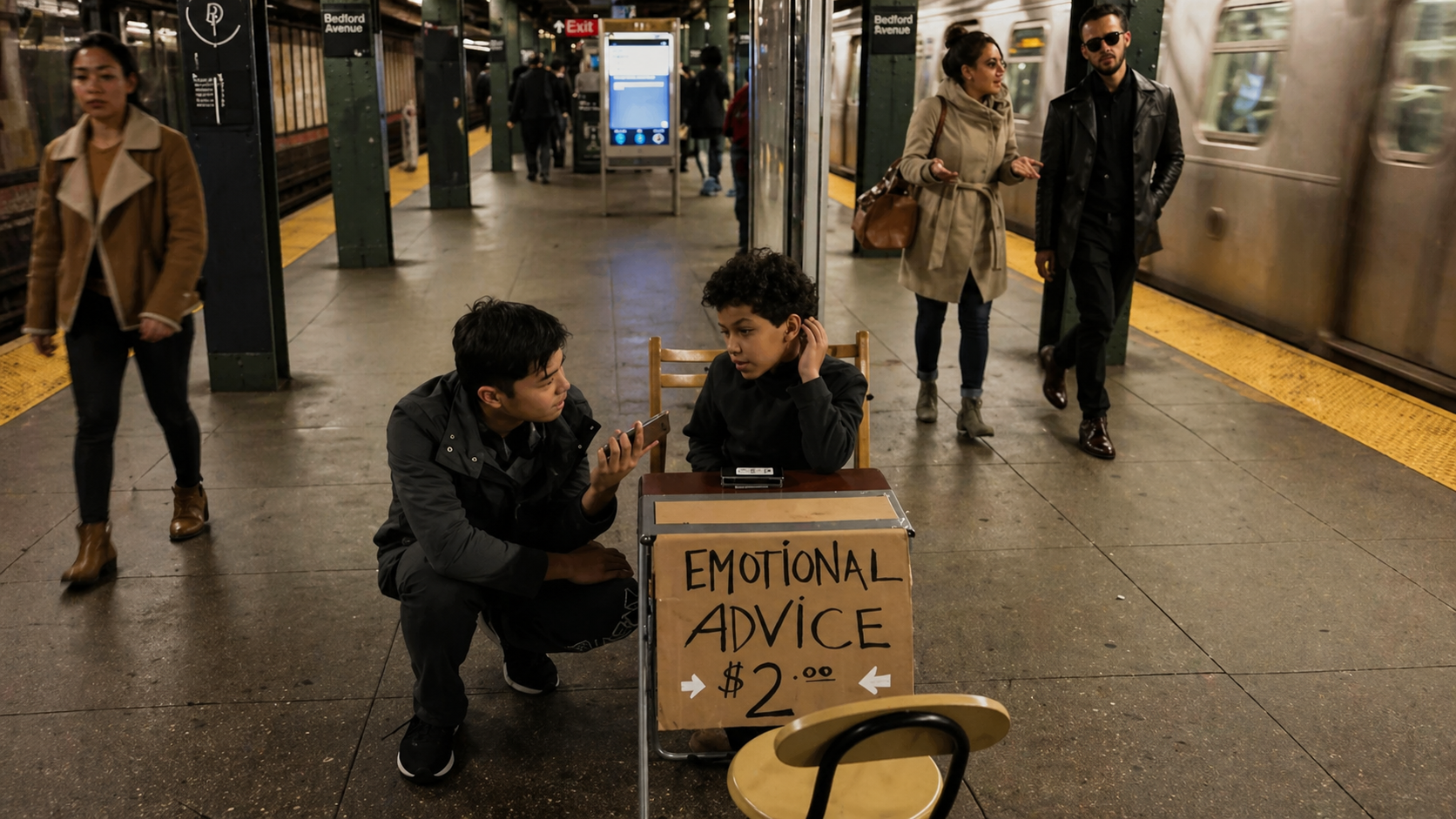 People talking in a subway